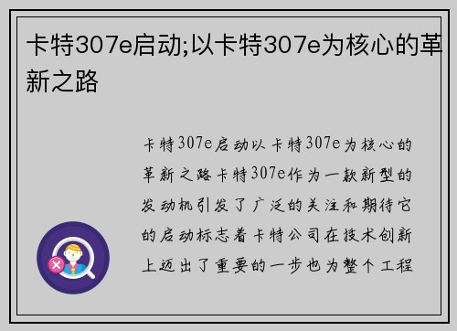 卡特307e启动;以卡特307e为核心的革新之路