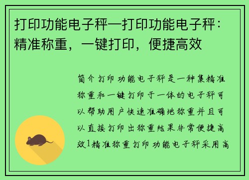 打印功能电子秤—打印功能电子秤：精准称重，一键打印，便捷高效